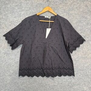 Dylan Tara Blouse Top Womens Large Eyelet Embroidered Lace V Neck Popover NEW